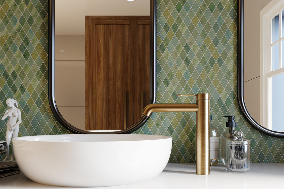 Bathroom with geometric tiles