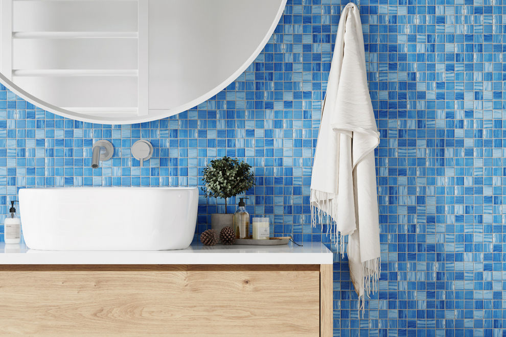 Bathroom with textured tiles